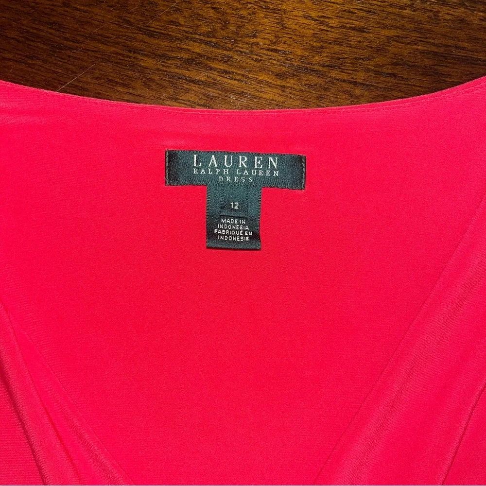 Ralph Lauren Red Sleeveless Faux Wrap Draped Sheath Dress Size 12